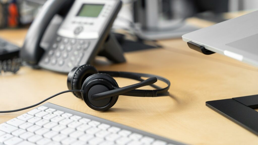 headset and phone on desk